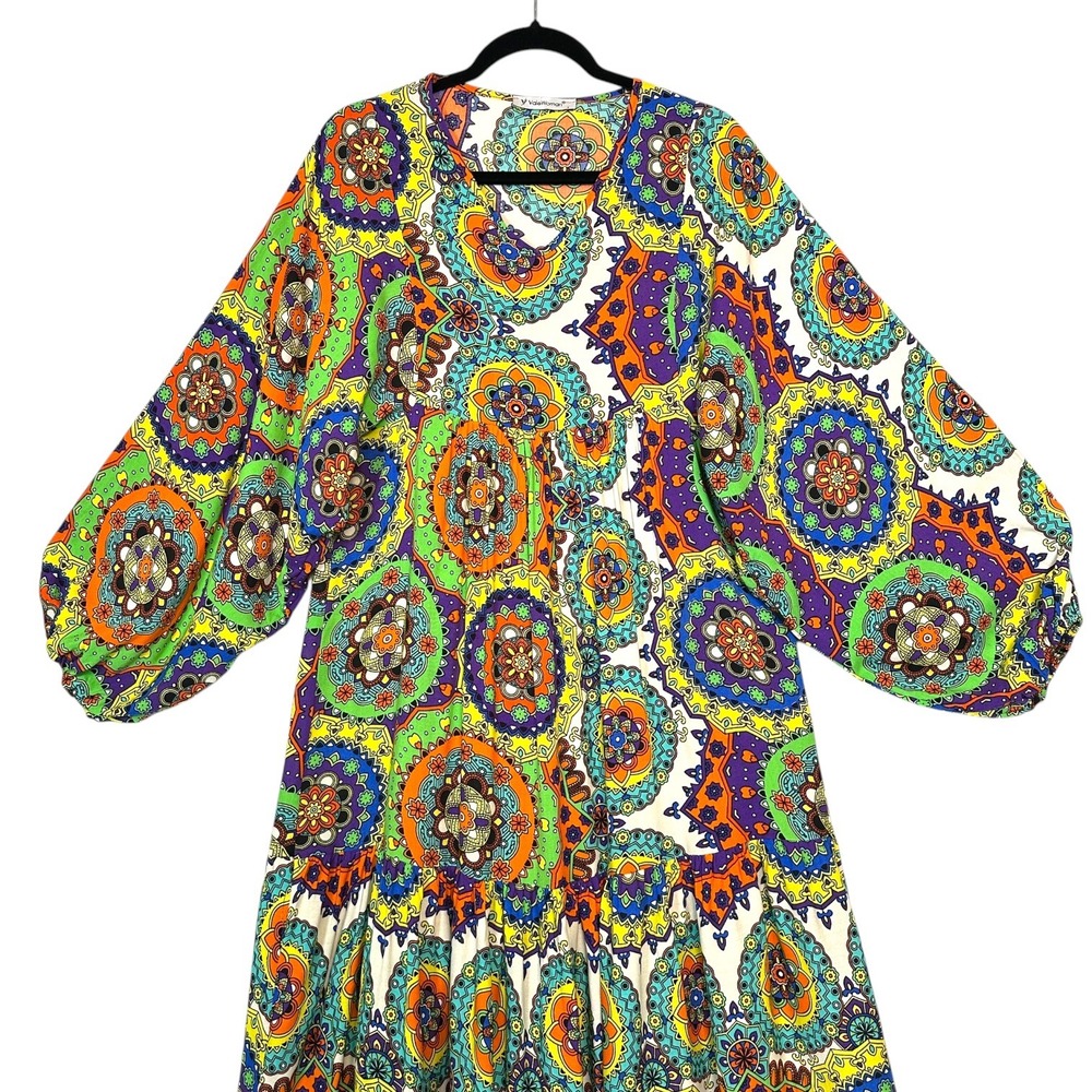 ValeWoman Dress L Boho Mandala Maxi Turkish Festival Vibe Psychedelic Maximalist - Picture 3 of 12